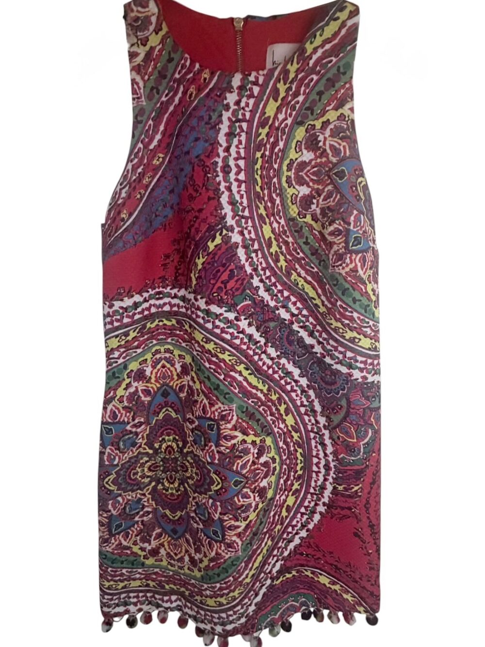 Nicole Miller New York Red Lined Graphic Dress Round Neck Women's 4